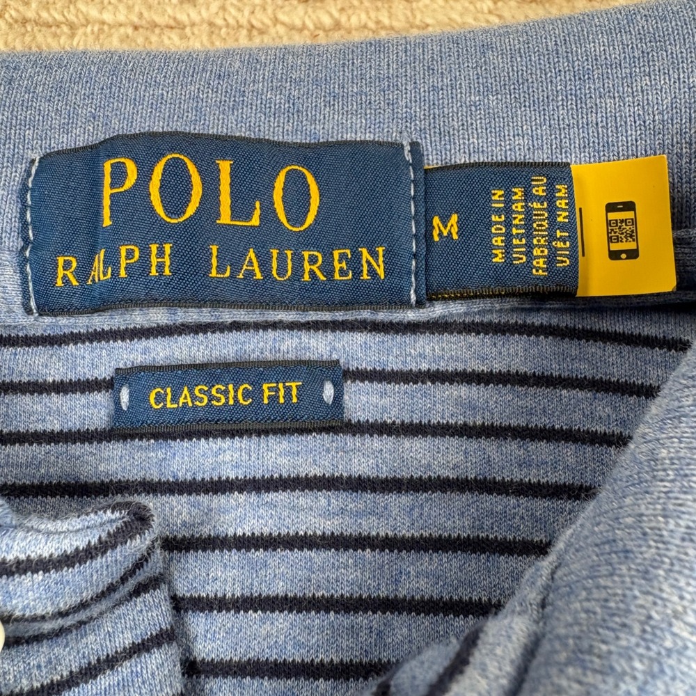 Polo Ralph Lauren Polo Shirt Mens M Blue Striped Classic Fit Preppy Nautical - Picture 2 of 13